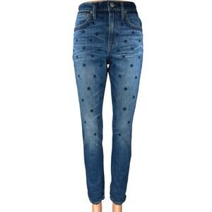 Madewell Blue Beaded Embroidered High Rise Slim Boyjean Skinny Denim Jeans Sz 24